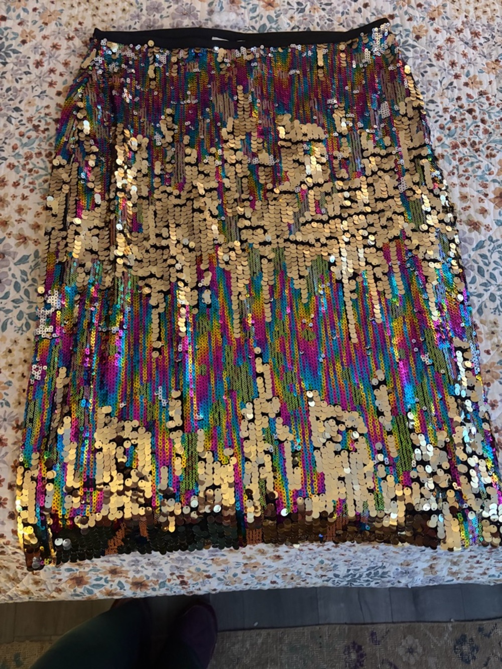 bohme Gold & Multicolor Sequin Midi Skirt